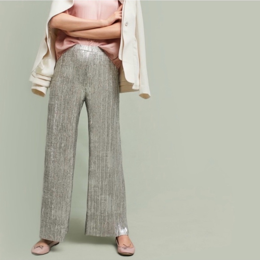 Anthropologie Silver Wide Leg Pants